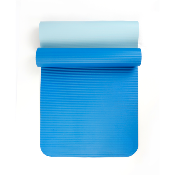Two Tone Fitness Mat, 10mm, 72inx24in, Blue Color, NBR Foam, with Carry Strap - Image 2